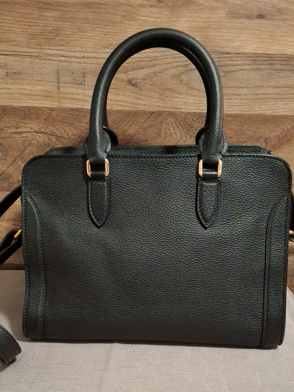 Alexander McQueen Black Leather Satchel with Gold Skull Accent